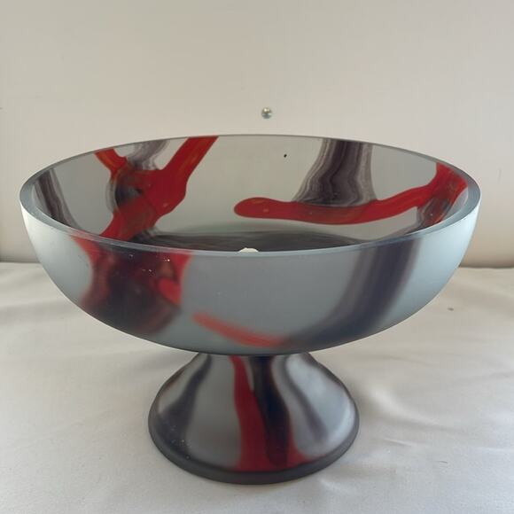 Handmade Blow Glass Fruit Bowl Vase Grey Red Multi - Picture 2 of 8